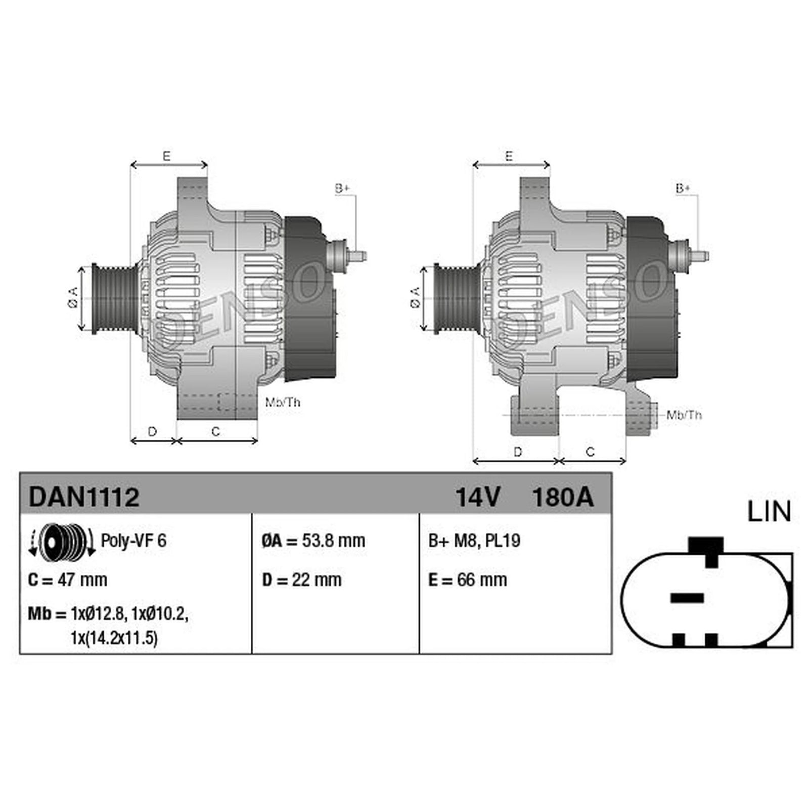 Denso Car Alternator 12V DAN1112