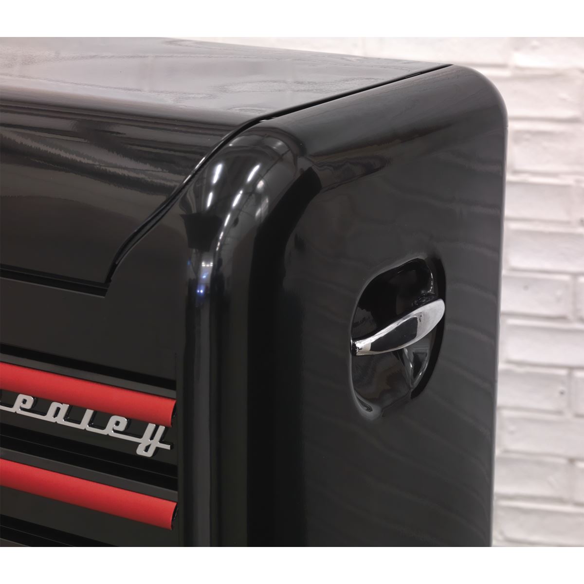 Sealey Topchest 4 Drawer Wide Retro Style Black with Red Anodised Drawer Pulls