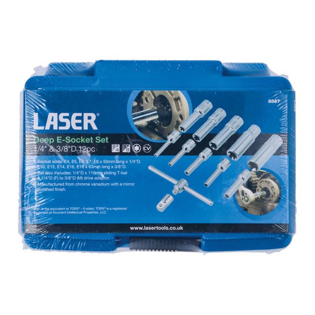 Laser Deep E-Socket Set 1/4" & 3/8"D 12pc