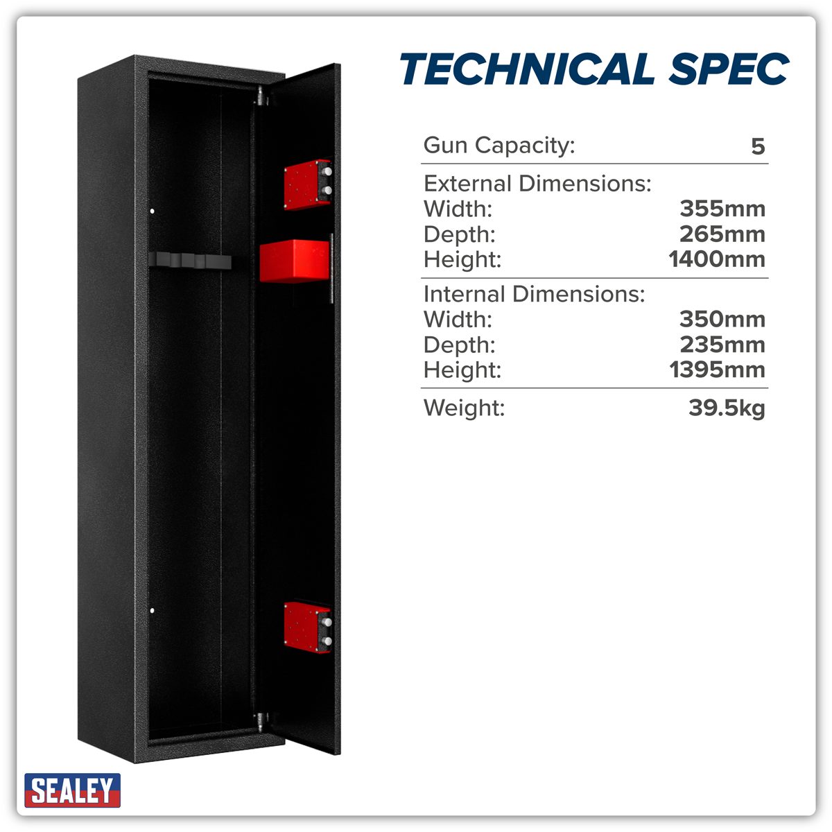 Sealey SGS5 5 Gun Cabinet Secure Storage 1400mm