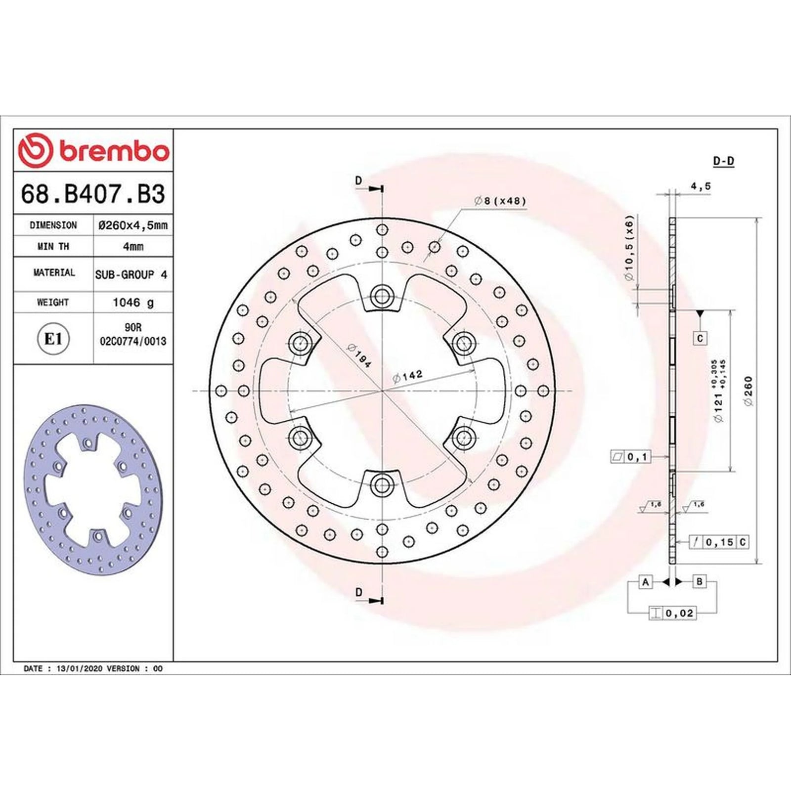 Brembo 2 x Rigid Front Brake Disc Brake Discs 68B407B3