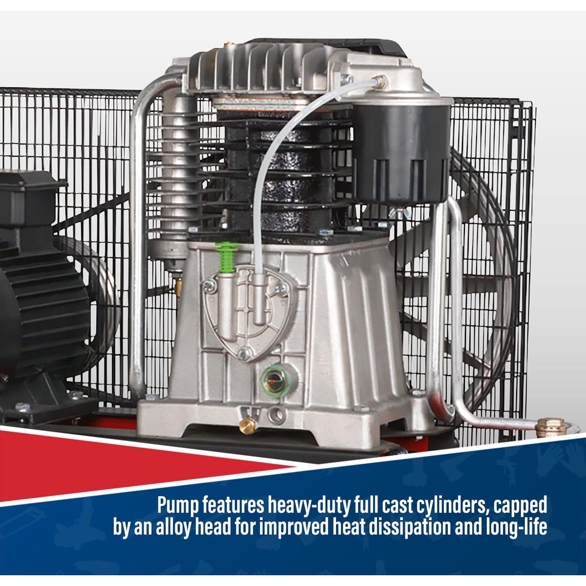 Sealey 500L Belt Drive Air Compressor with Cast Cylinders 7.5hp 3ph 2-Stage