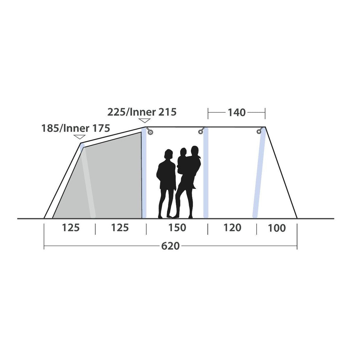 Outwell Montana 6 Air 6 Berth Four Room Tunnel Tent
