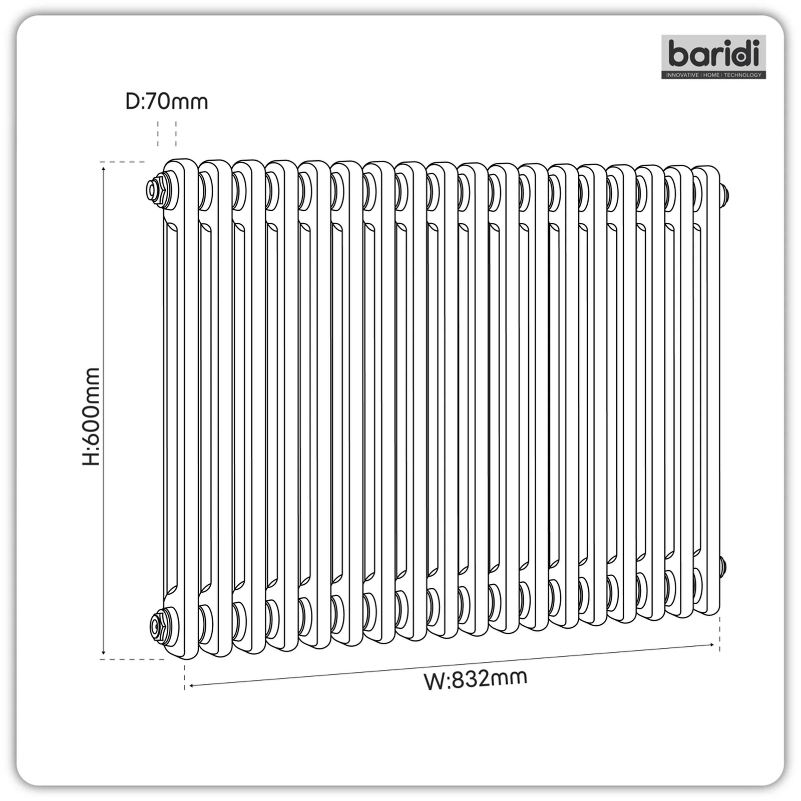 Baridi Horizontal Radiator DH363 600x832mm Black