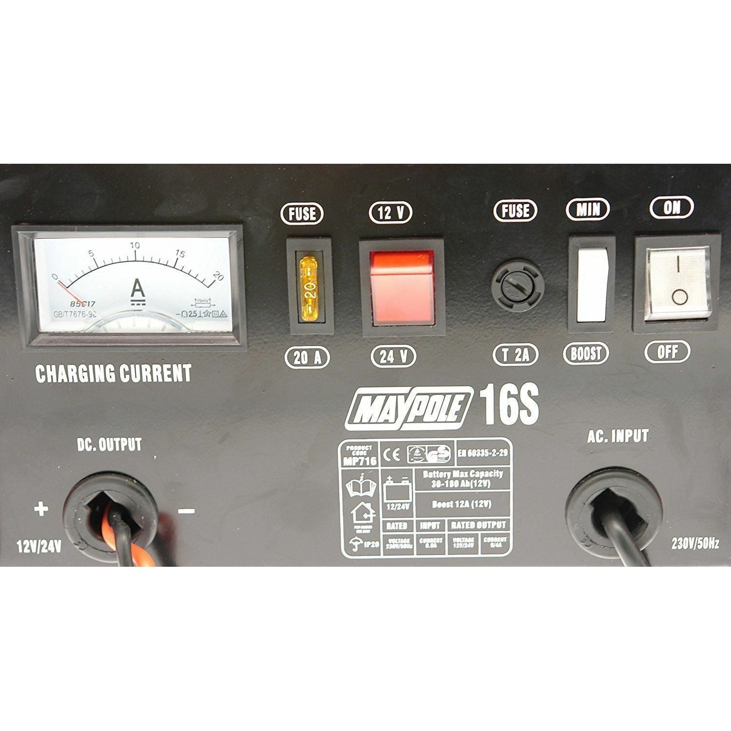 New Maypole MP716 12A Metal Battery Charger 12/24V Fast/Boost Mode Robust Steel