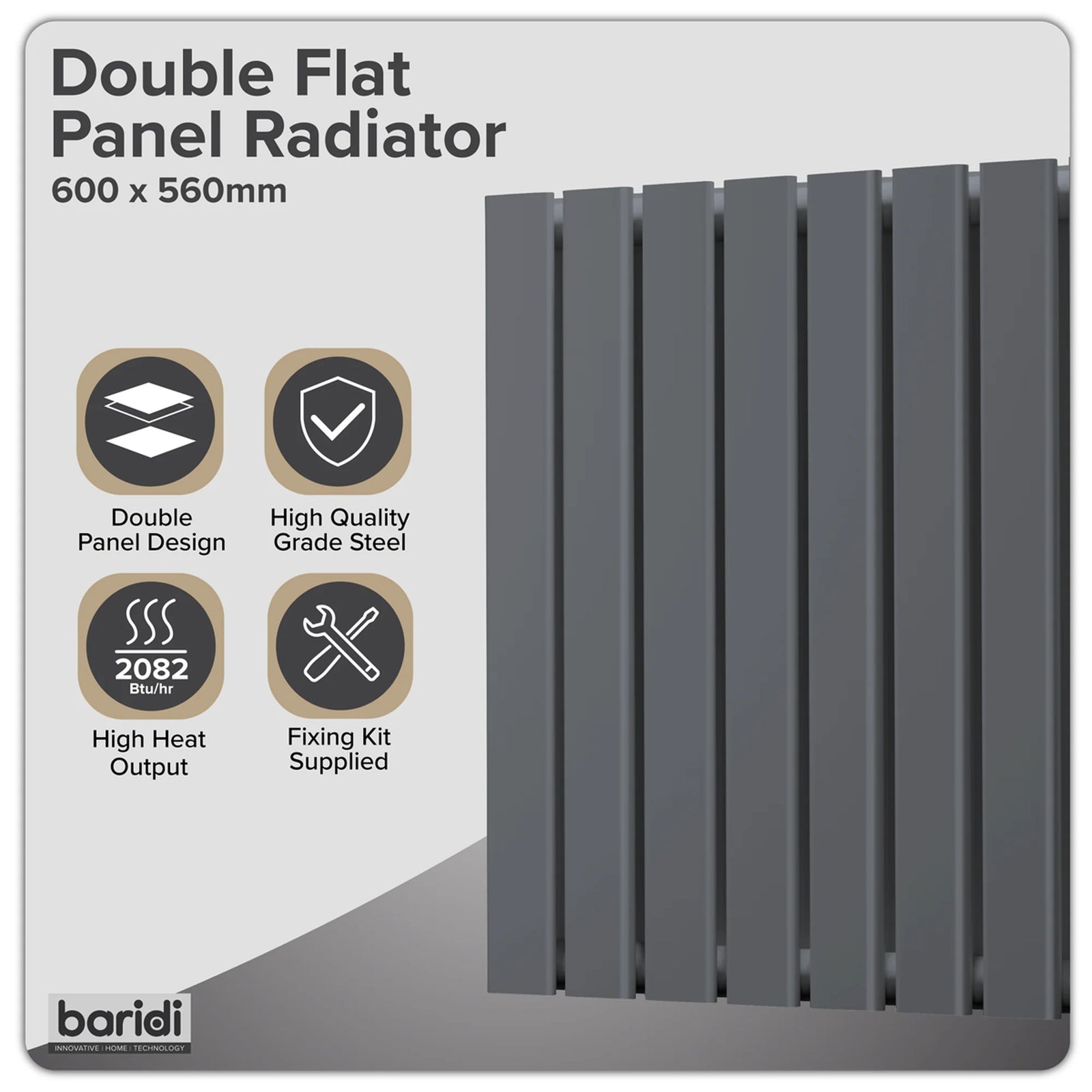 Baridi Horizontal Radiator DH339 600 x 560mm Anthracite