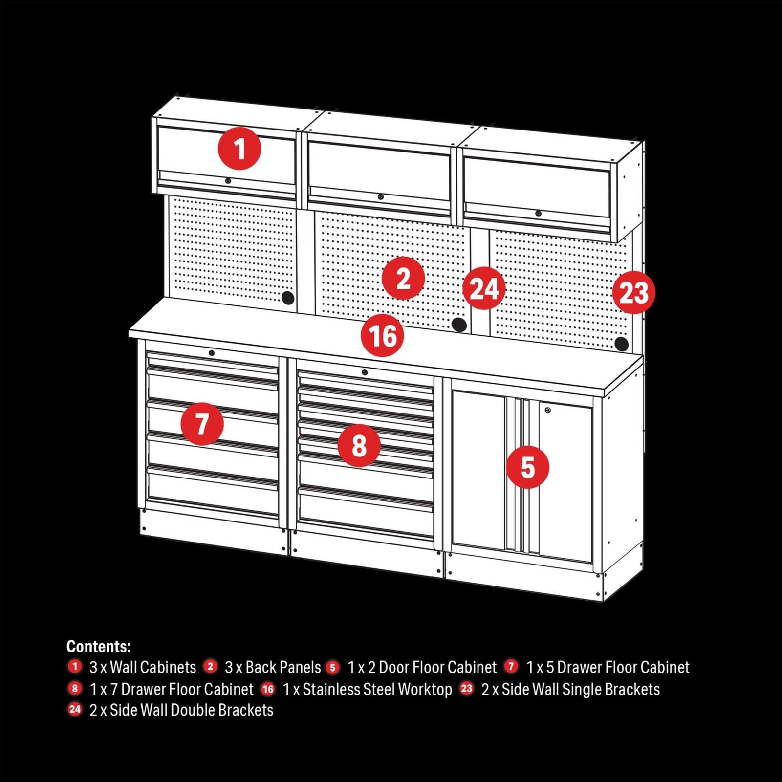 Draper BUNKER Modular Storage Combo with Stainless Steel Worktop (14 Piece)