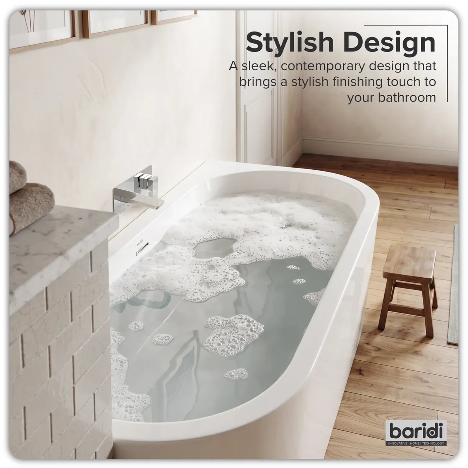 Baridi Left-Hand Corner Slim Rim Bath 170cm - Gloss White
