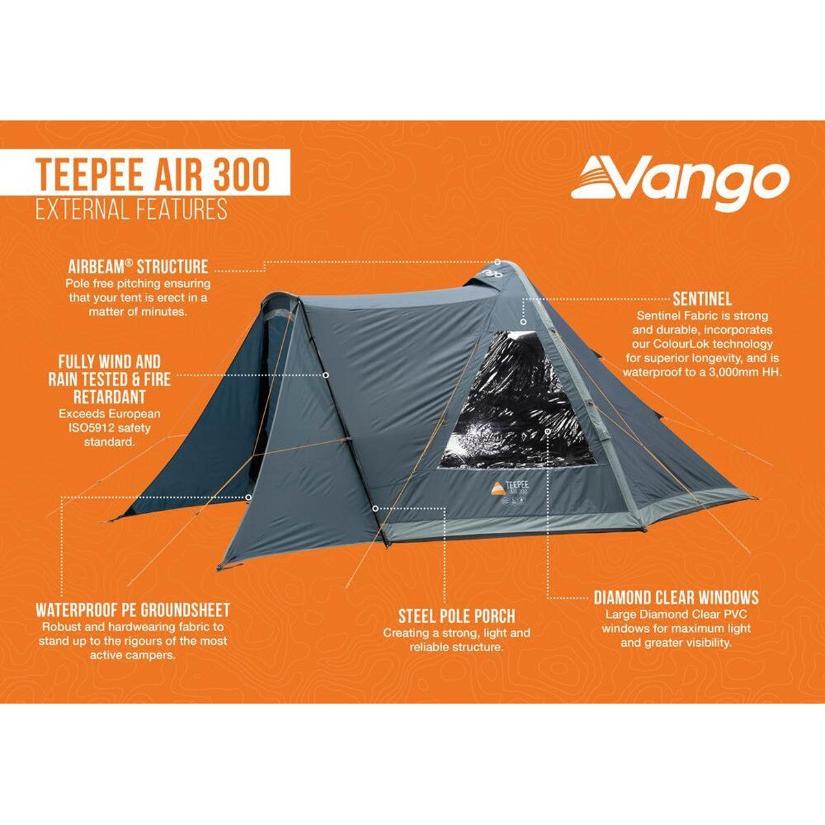 Vango Teepee Air 300 Deep Blue Tent 3 Berth