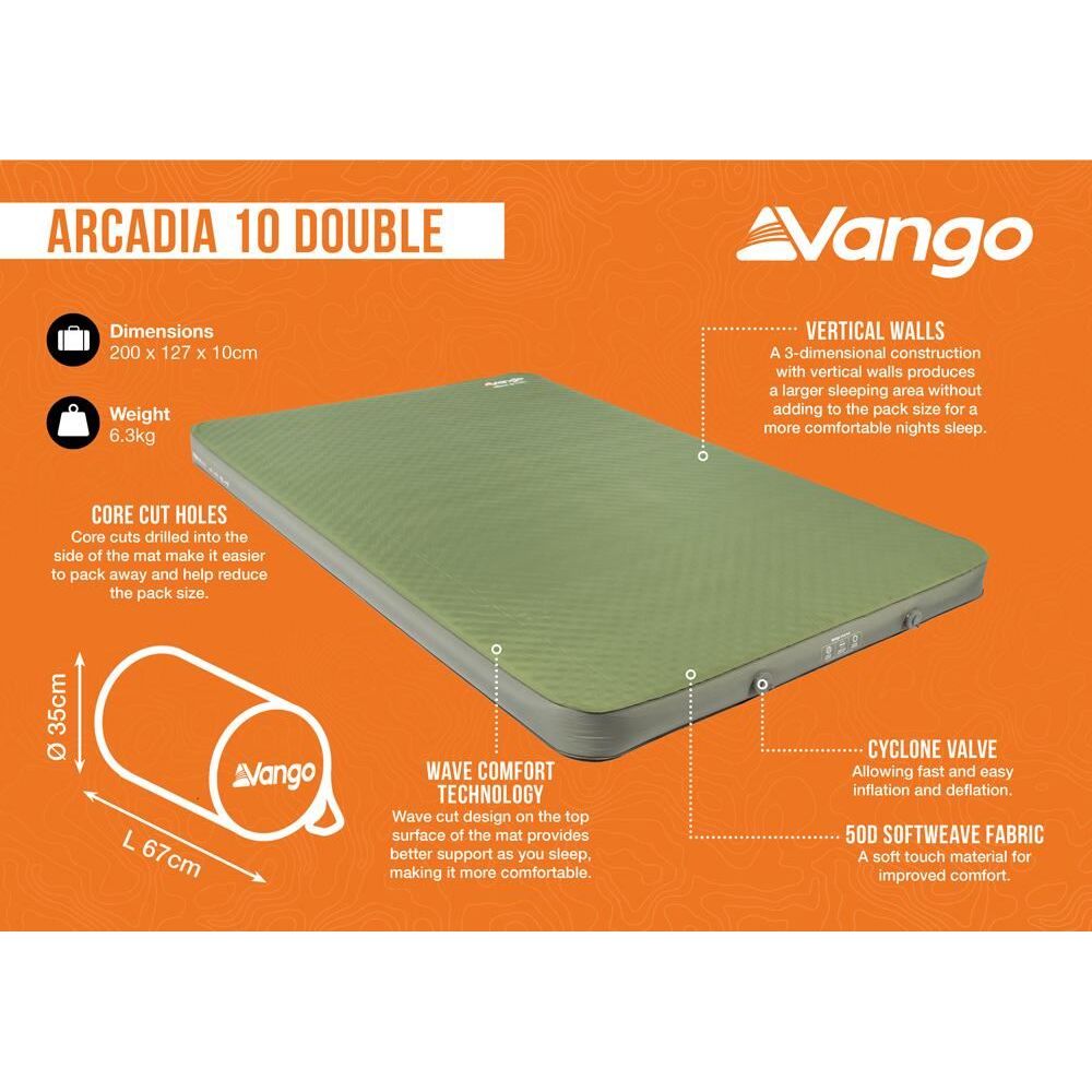 Vango Arcadia 10 Double Self inflating Sleep Mat Double Olive