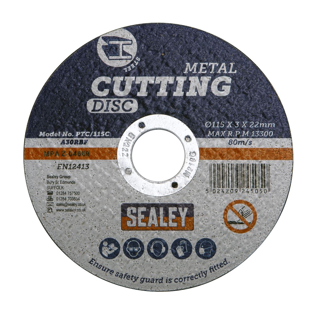 Sealey Metal Cutting Discs 115mm x 3mm x 22mm Bore Steel Cutter Angle Grinder