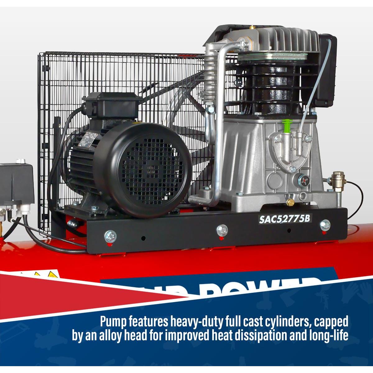 Sealey 270L Belt Drive Air Compressor with Cast Cylinders 7.5hp 3ph 2-Stage