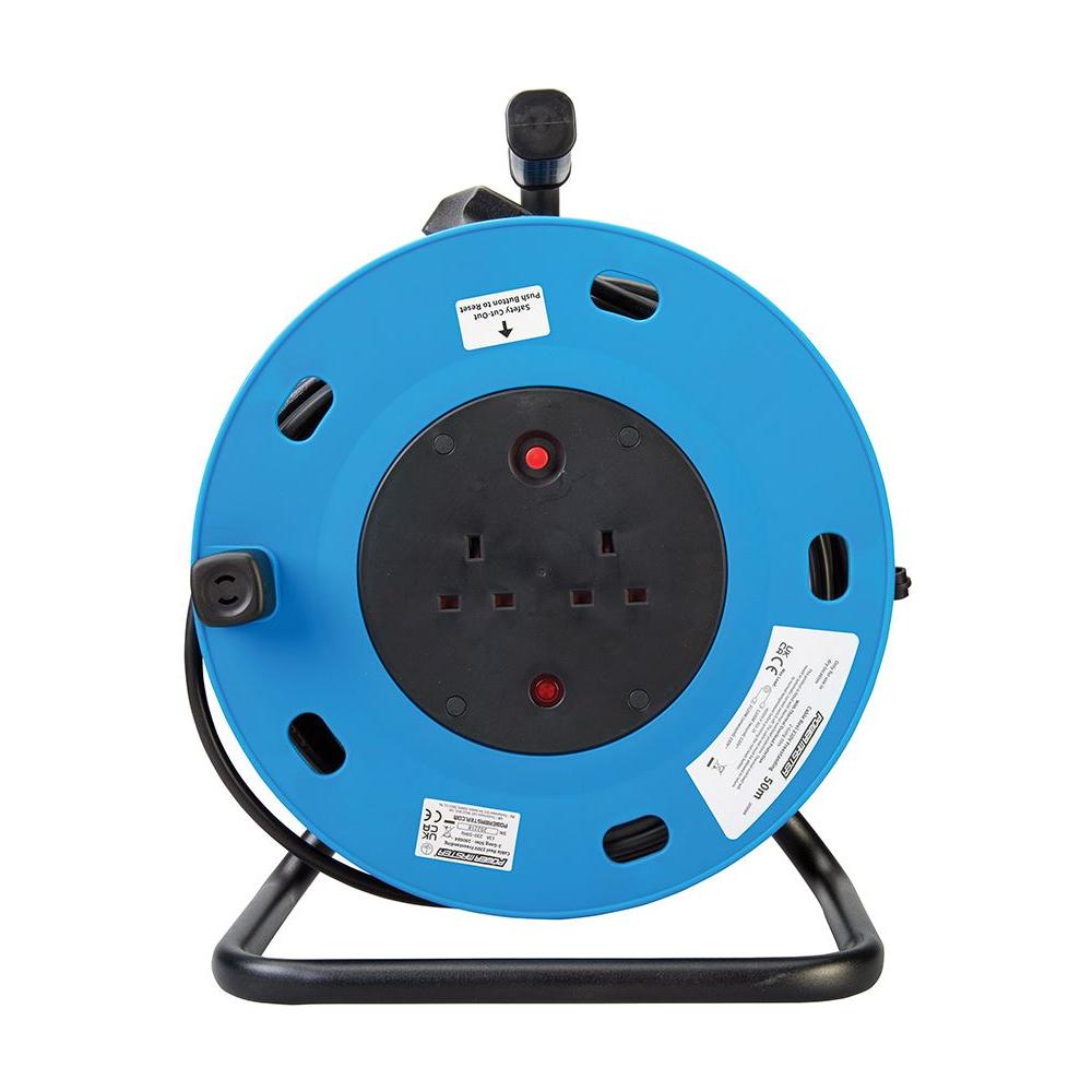 Powermaster Cable Reel Freestanding 13A 230V 2-Gang 50m