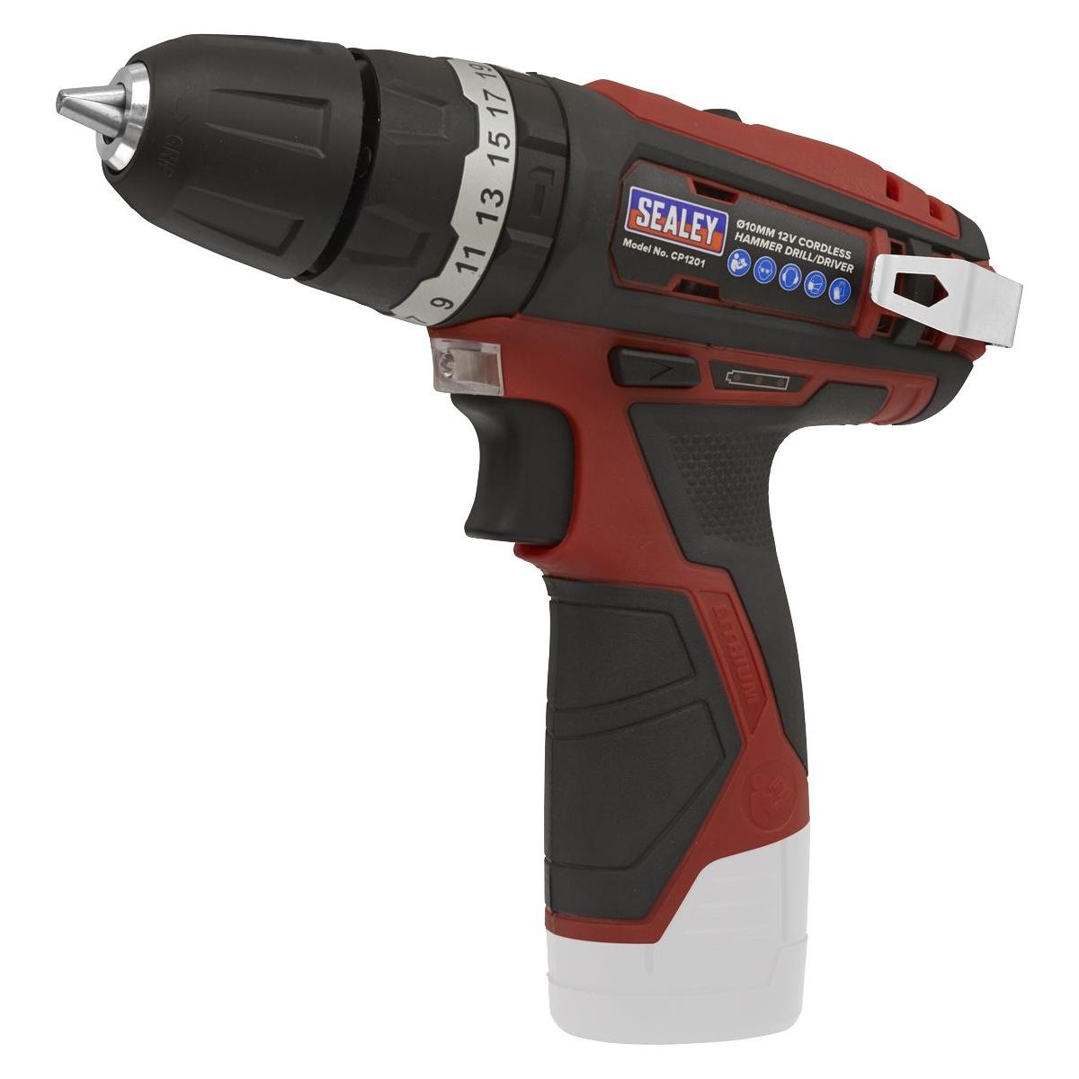Sealey SV12 Series 10mm Cordless Combi Drill Kit 12V 1.5Ah - 2 Batteries