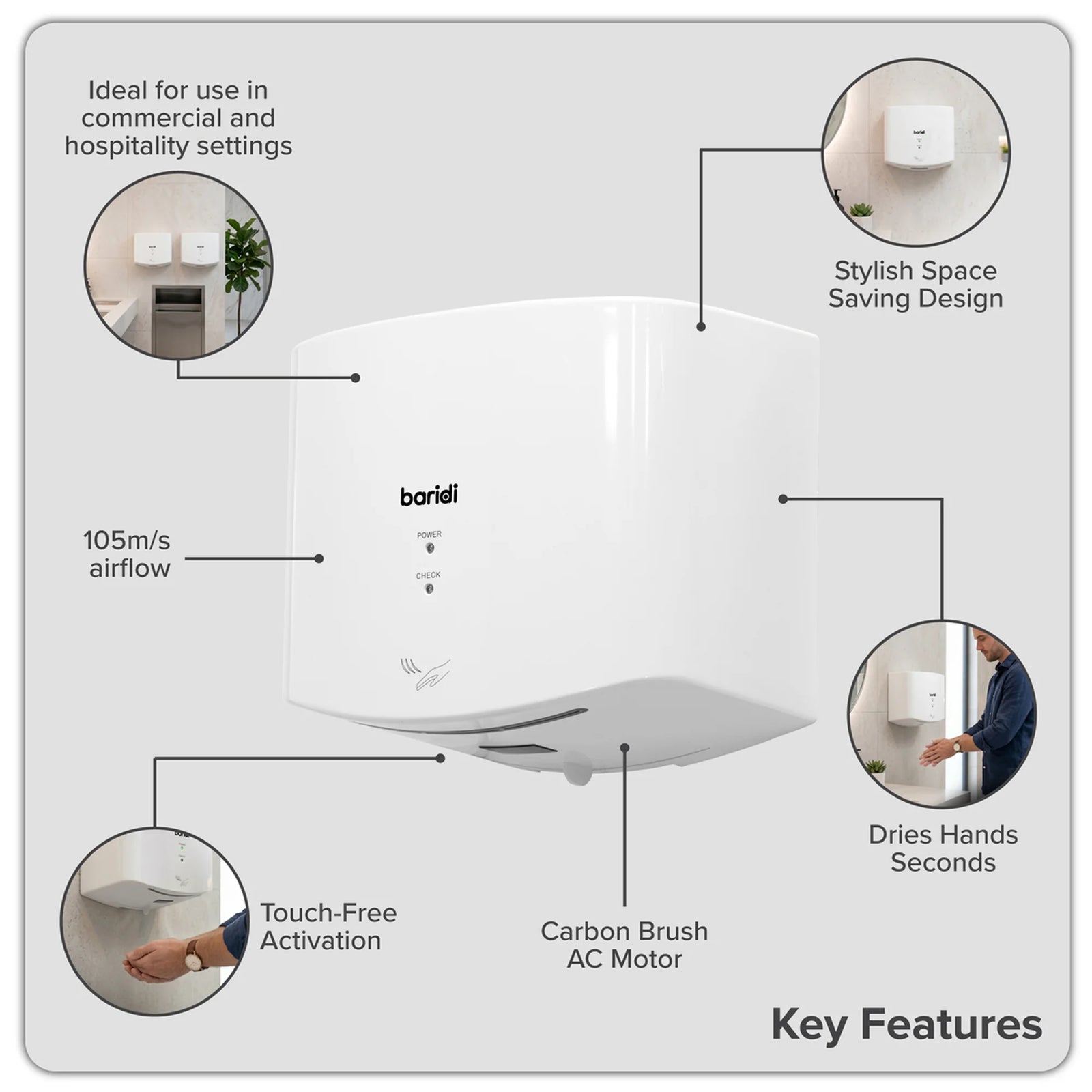 Baridi High Speed Hand Dryer DH378 1400-1650W White