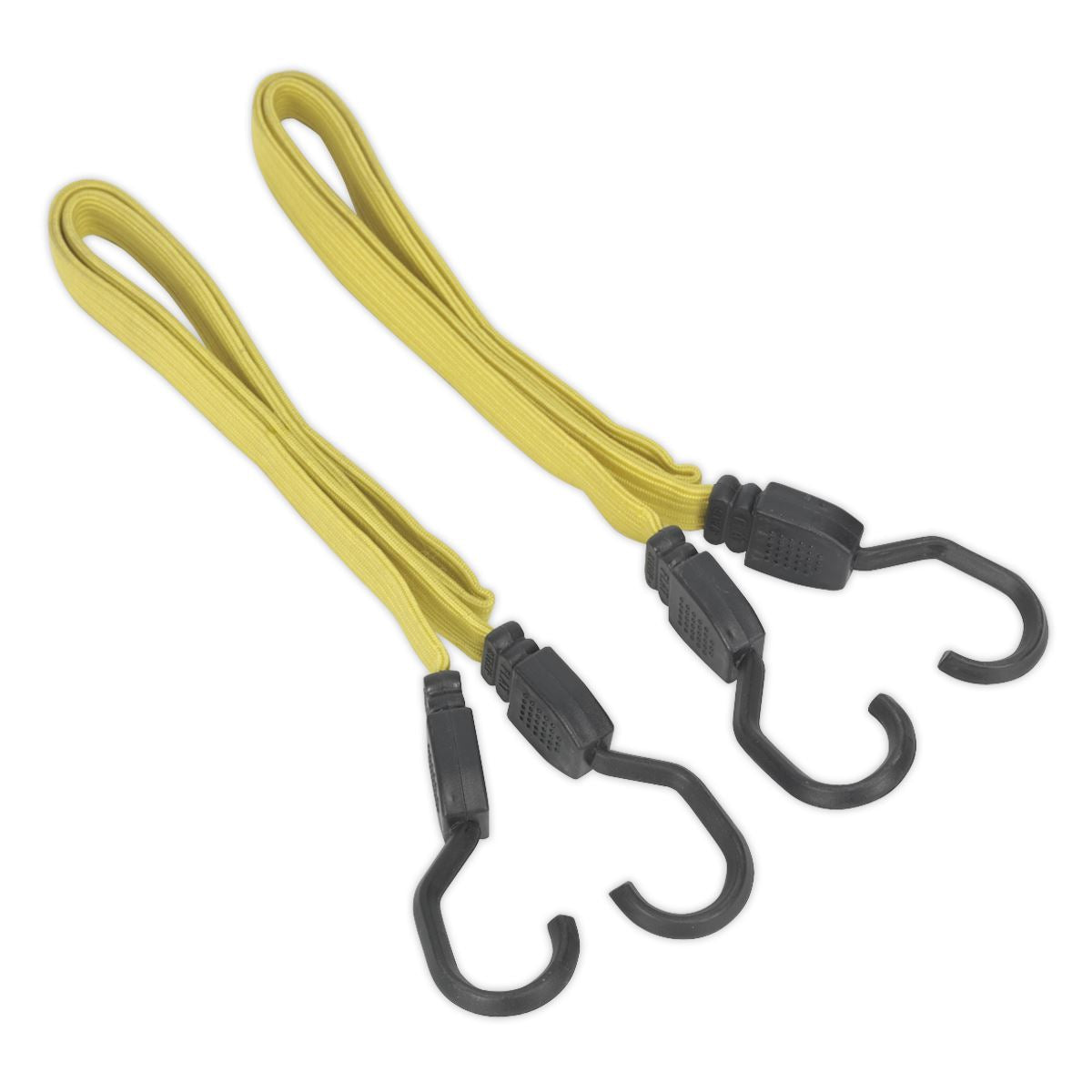 Sealey 2pc Flat Bungee Cord Set 910mm-2200mm Heavy-Duty Steel Hooks Strap BCS18