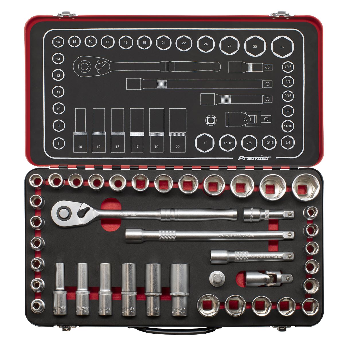 Premier Platinum Metric/Imperial Socket Set 1/2"Sq Drive 40pc