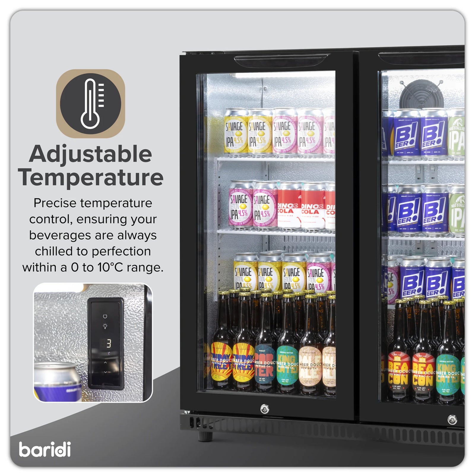 Baridi Back Bar Drinks Fridge DH272 190L Capacity - Black