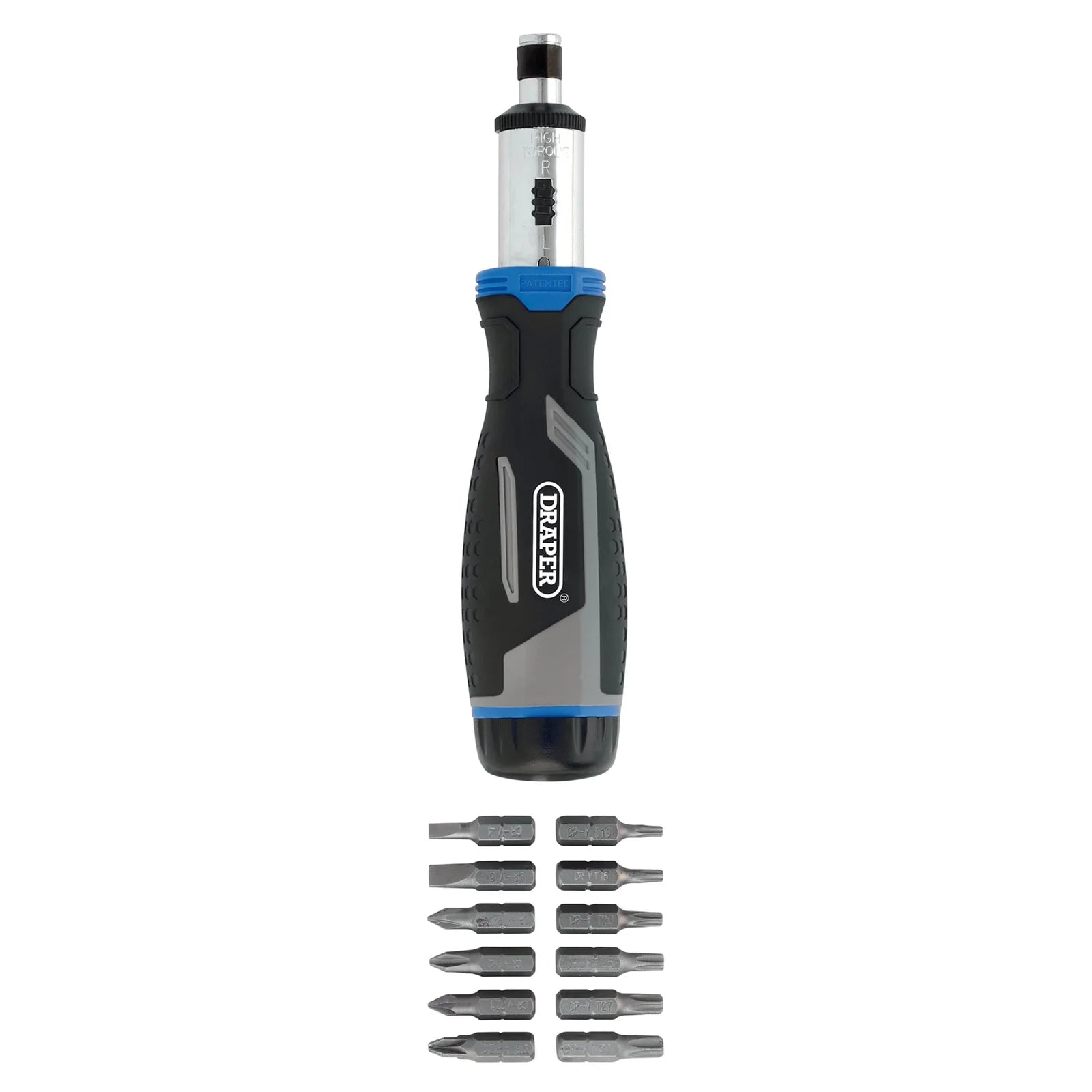 Draper Soft Grip Ratchet Screwdriver and Bit Set, 1/4" (13 Piece) - 200/S9