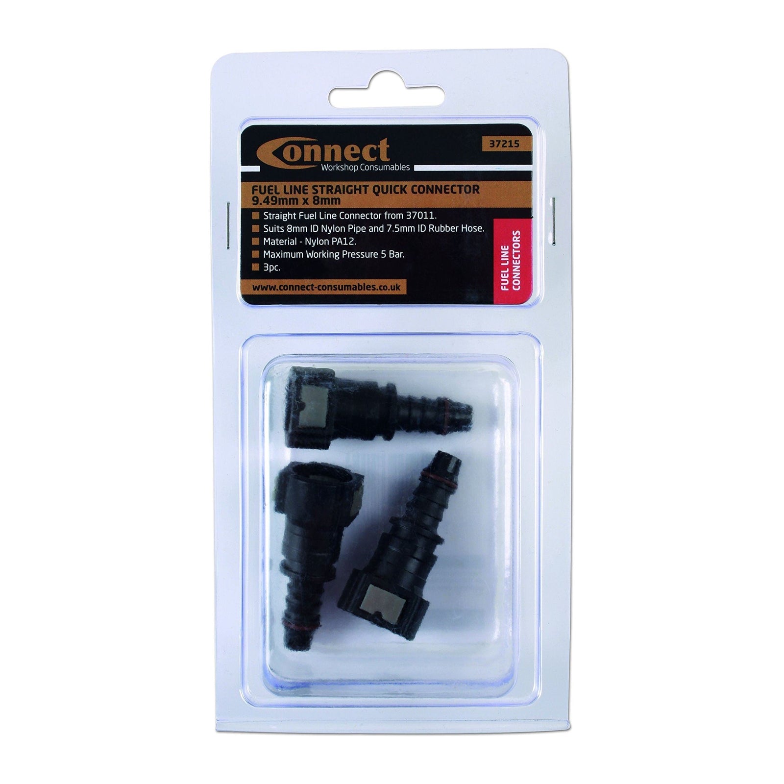 Connect Straight Fuel Line Quick Connectors 9.49 x 8mm 3pc 37215