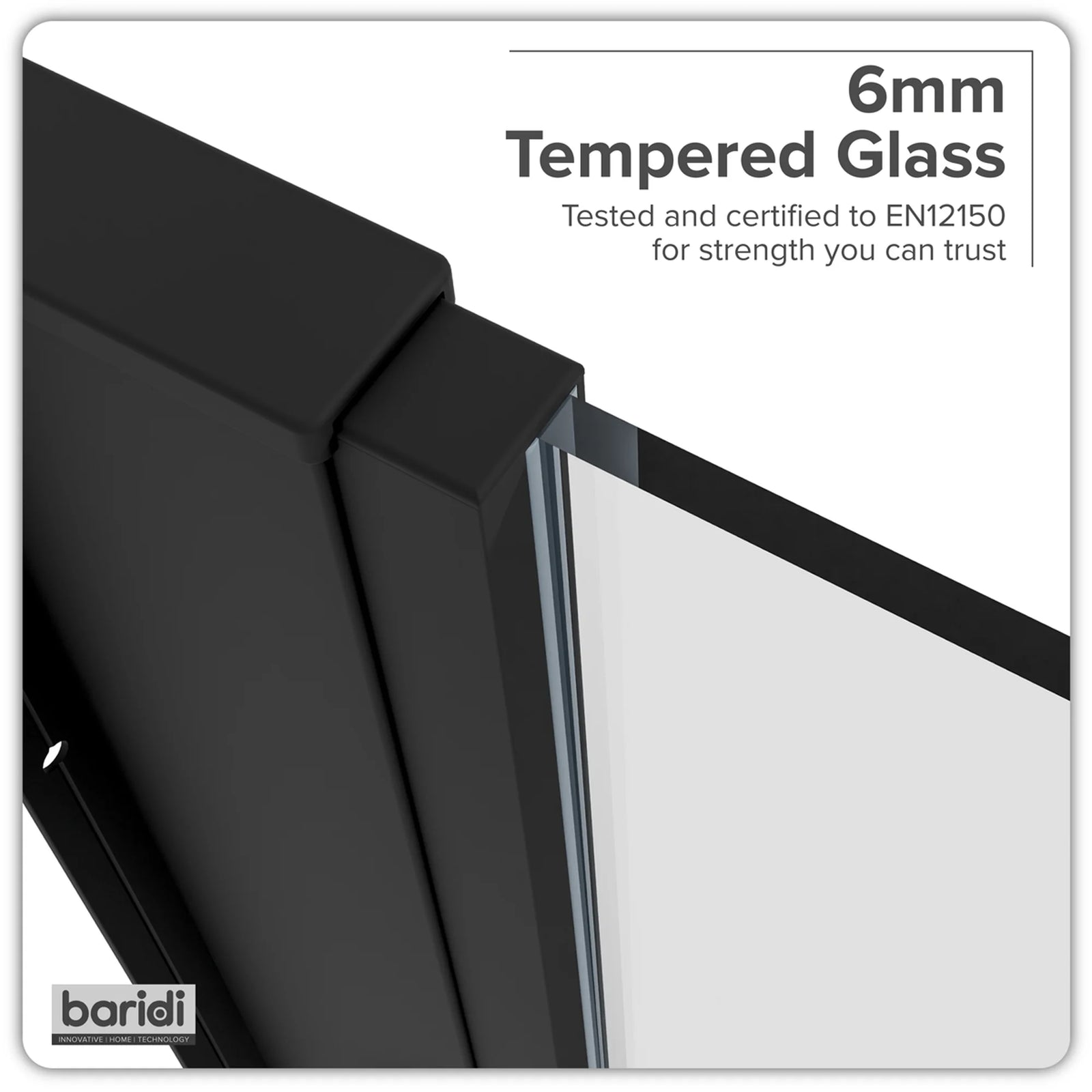 Baridi Side Panel 80x185cm 6mm Tempered Glass - Black