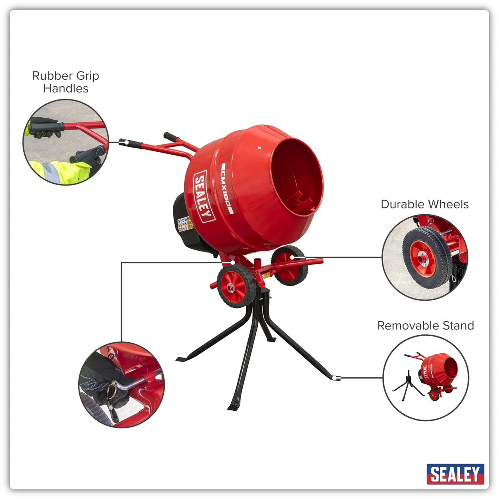 Sealey Cement Mixer CMX160 160L 650W with Stand