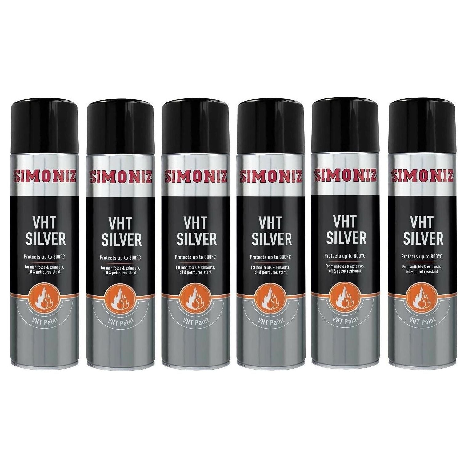 6x Simoniz VHT SILVER PAINT VERY HIGH TEMPERATURE CAR SPRAY AEROSOL 500ml