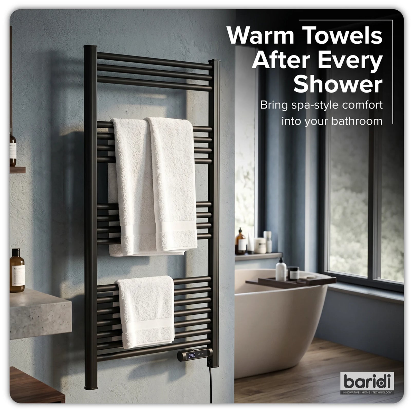 Baridi Electric Heated Towel Rail 425W 1085 x 535mm Black