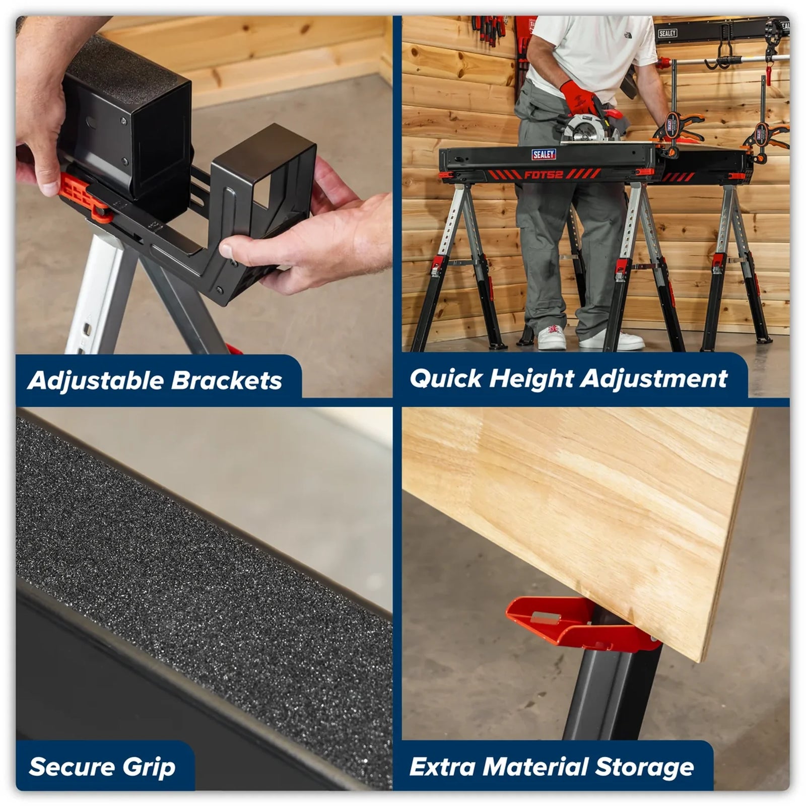 Sealey Adjustable Sawhorse Set 2 Piece 590kg Capacity