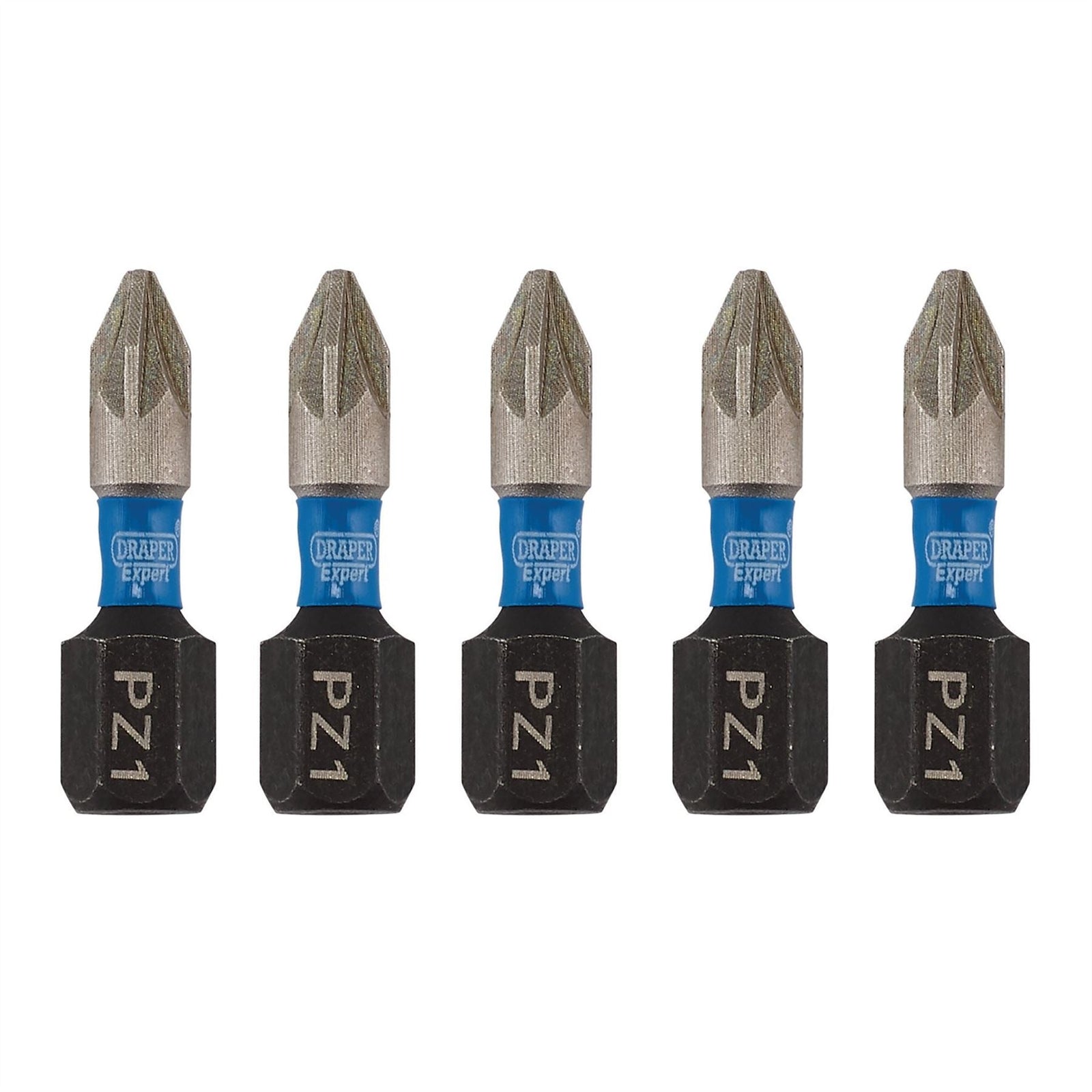 Draper Expert PZ-Type Impact Screwdriver Bits, No.1 x 25mm, 1/4" Hex (Pack of 5)