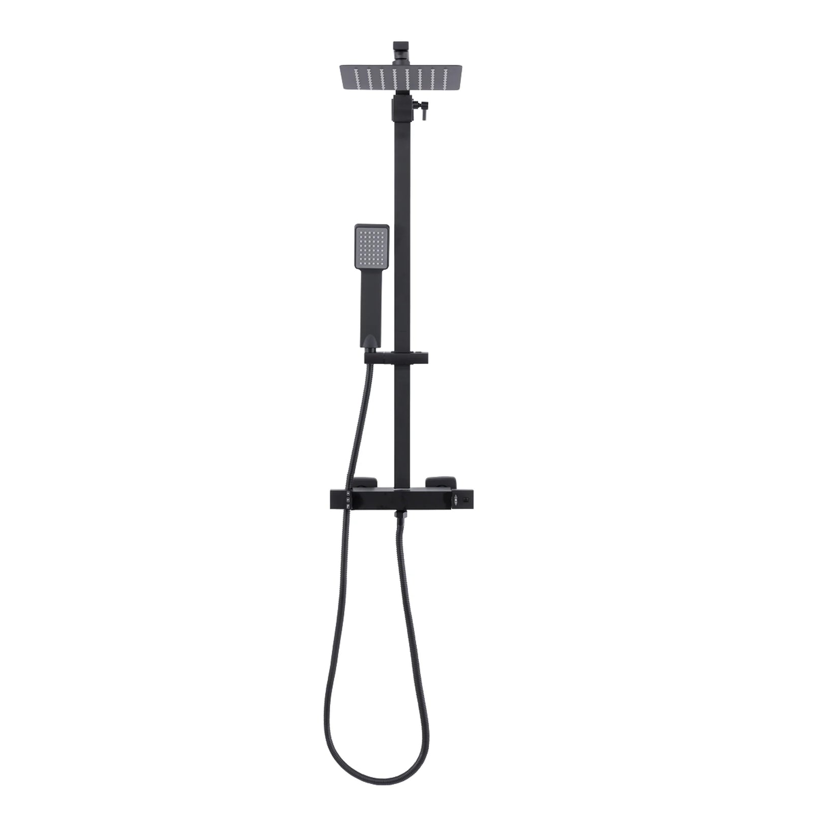 Baridi Thermostatic Shower Mixer Set 20x20cm Square Head Black