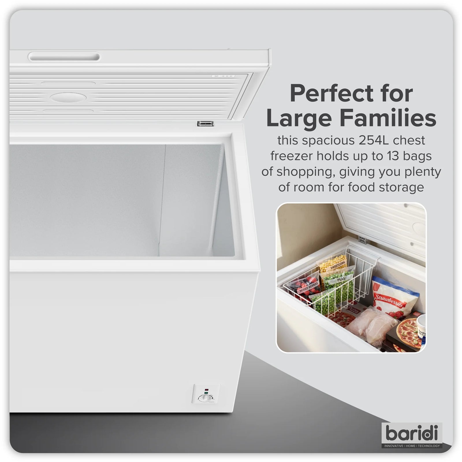 Baridi Chest Freezer DH258 254L Capacity - White