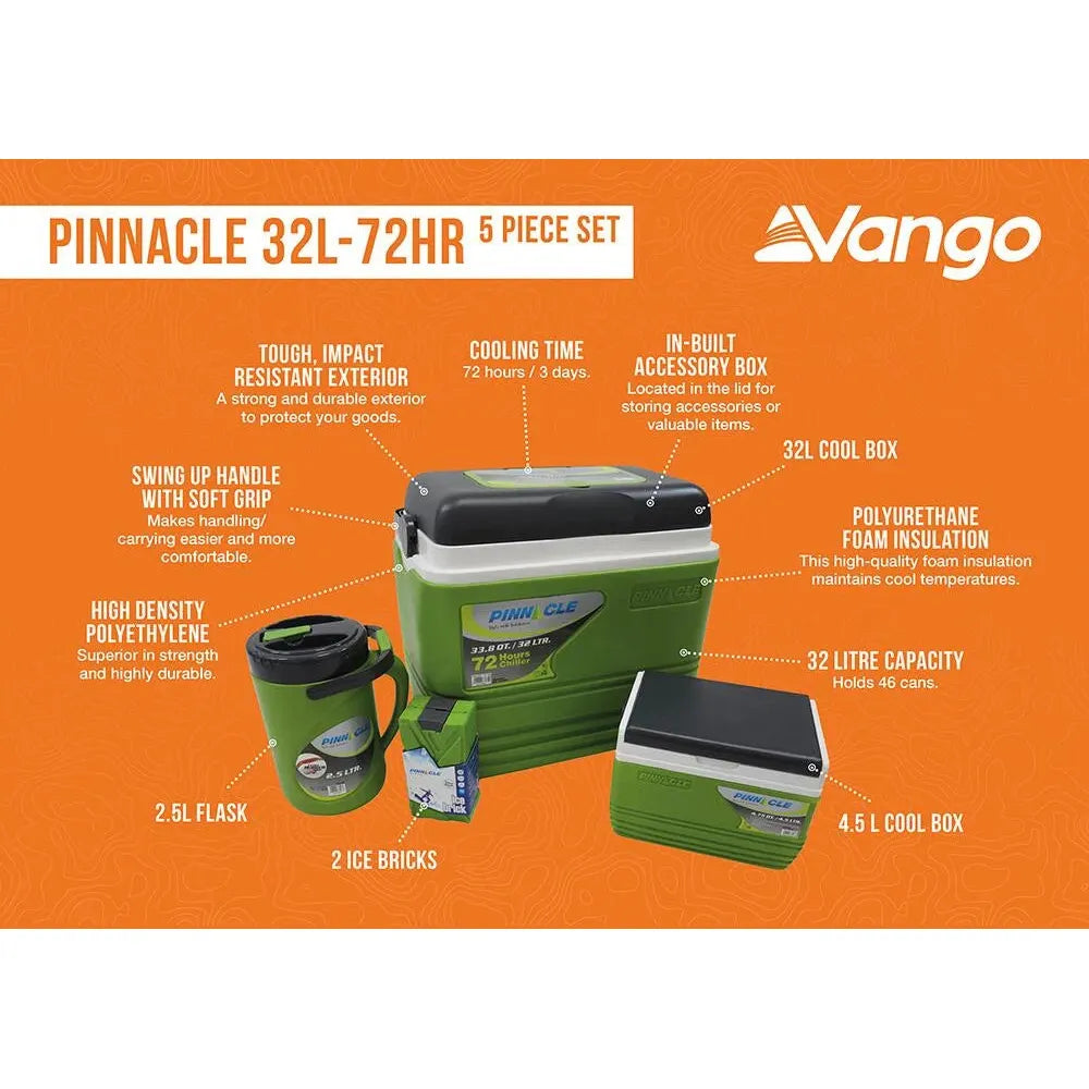 Vango Pinnacle 72Hr 5 Piece Set 32L Green Coolbox