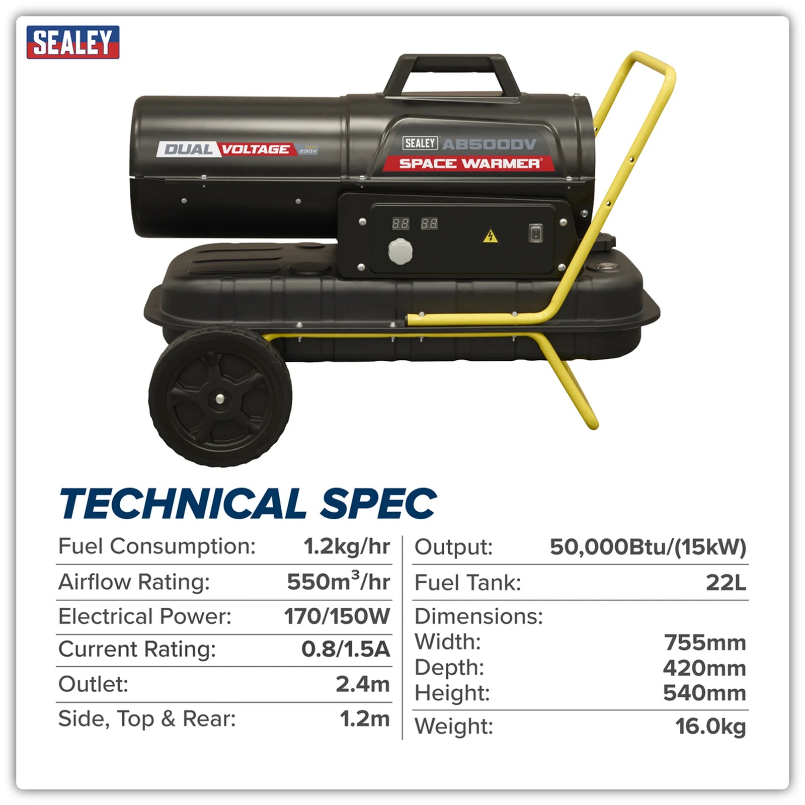 Sealey Dual Voltage Kerosene Space Heater 50000 BTU