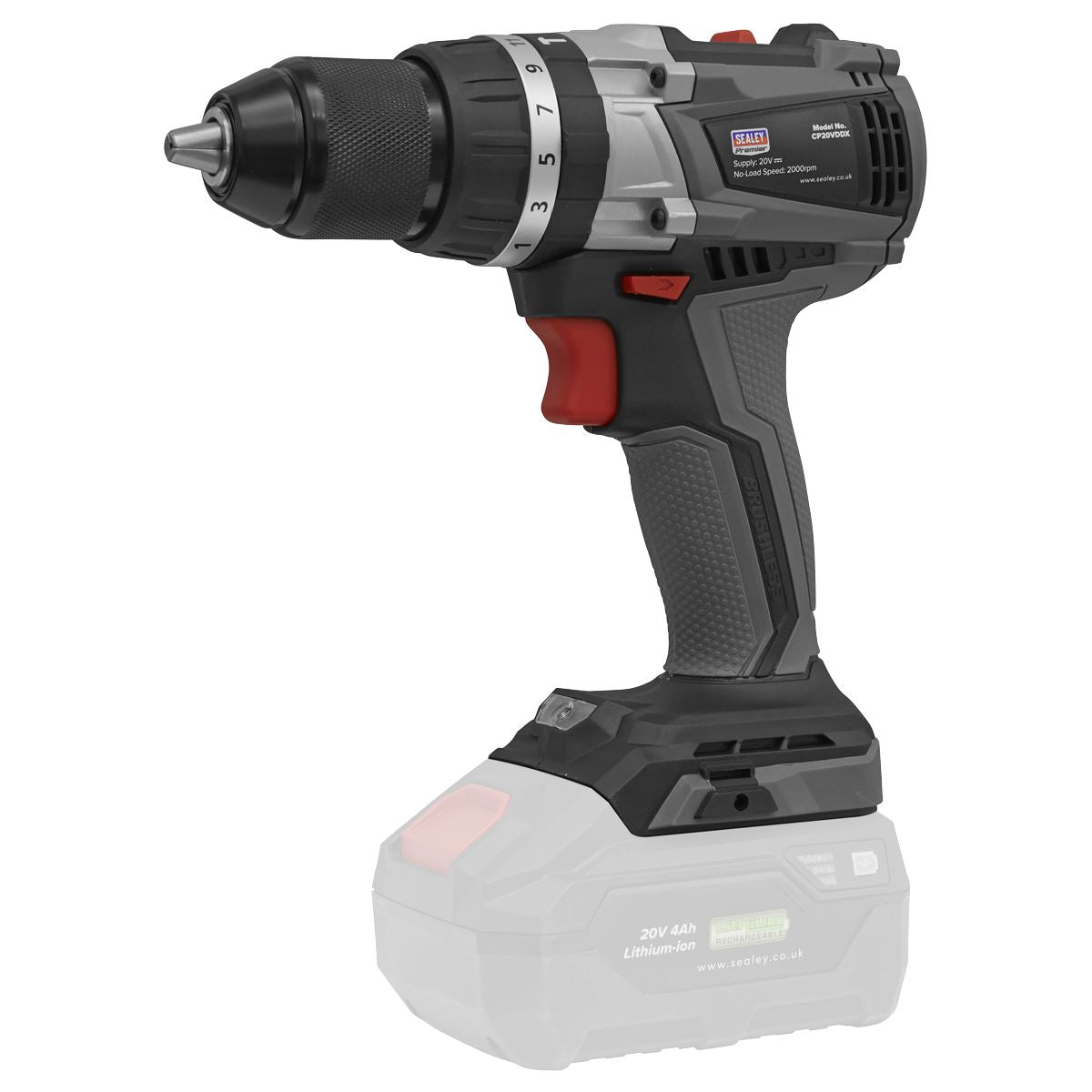 Sealey Brushless Combi Drill Kit13mm 20V SV20 Series 2 Batteries CP20VDDXKIT