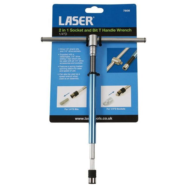 Laser 2-In-1 Socket & Bit T-Handle Spinner 1/4"D 7808