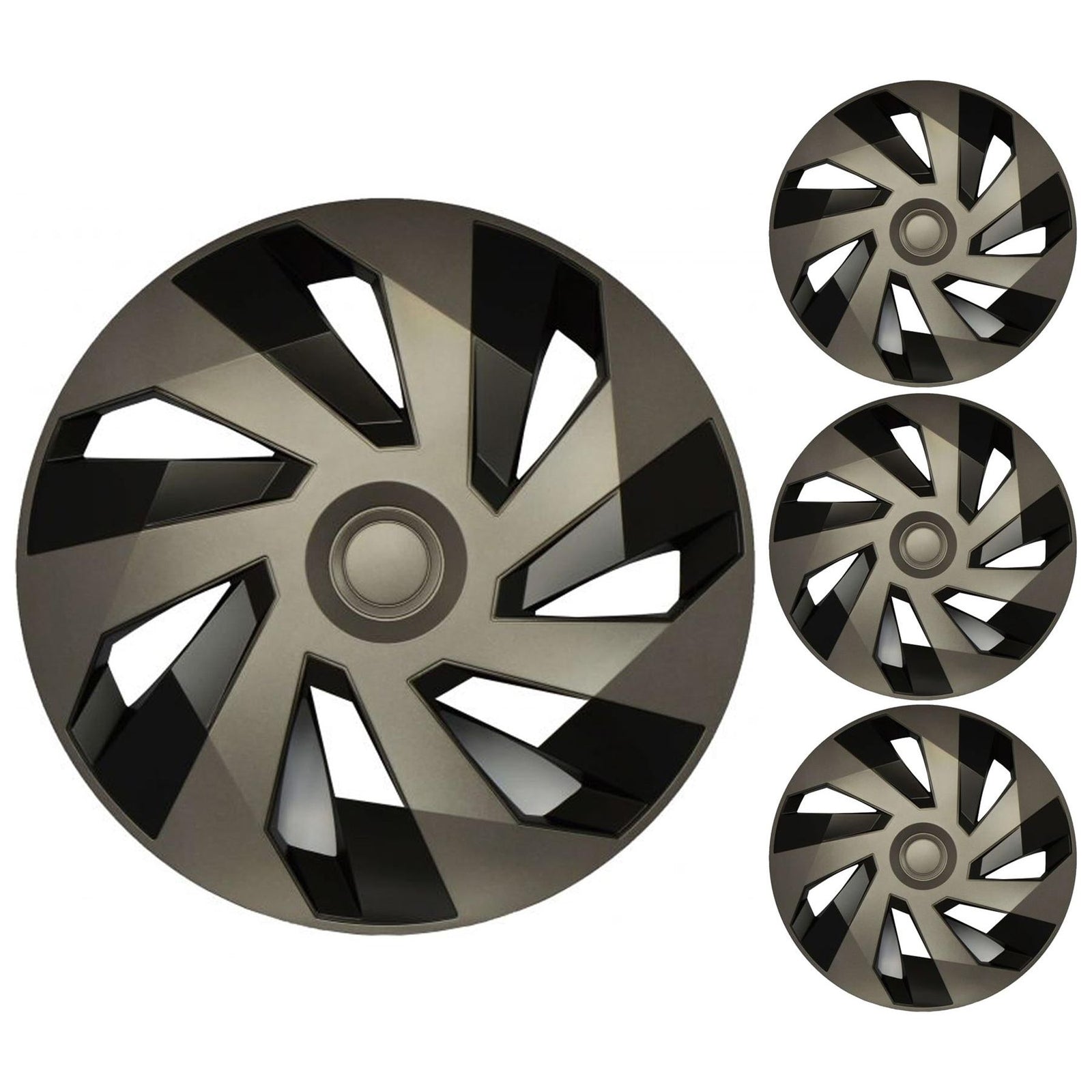 Set of 4 Vector Graphite & Black Alloy Look Wheel Trims Hub Caps 16" Protection