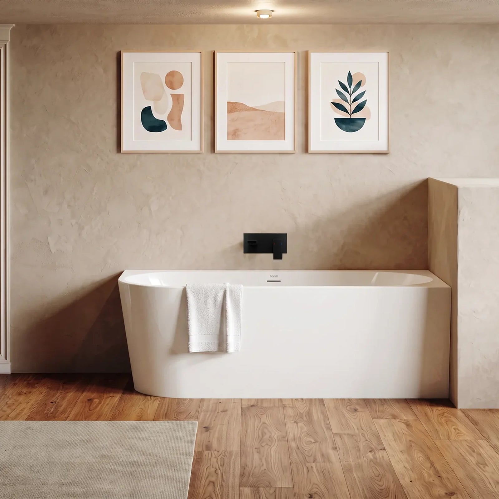 Baridi Right-Hand Corner Slim Rim Bath 160cm - Gloss White