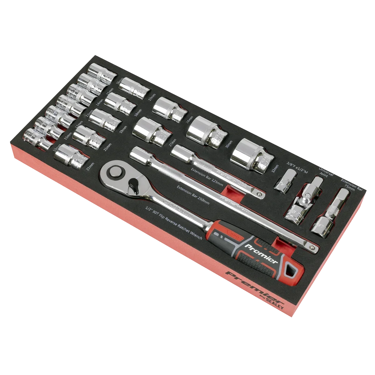 Sealey Premier Socket Set 22 Piece 1/2" Sq Drive with Tool Tray TBT42