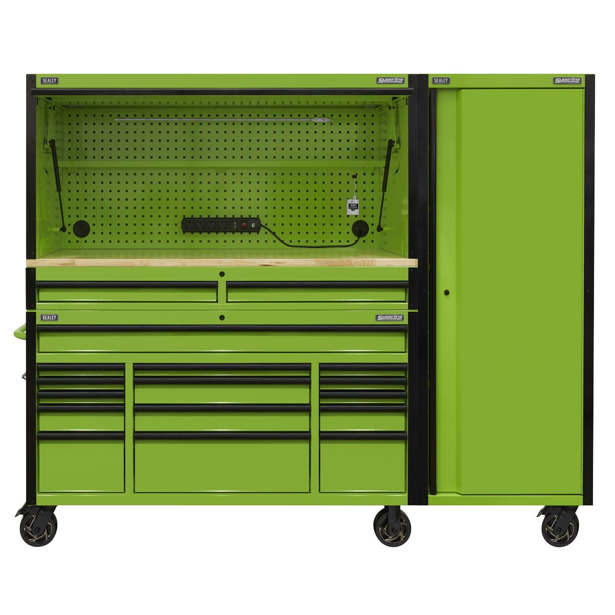 Superline PRO Black Edition Mobile Trolley  Wooden Worktop Hutch 2 Drawer Riser
