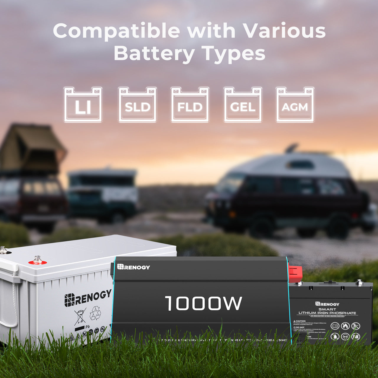 Renogy 1000W 12V to 230V/240V Pure Sine Wave Inverter with English Standard Socket