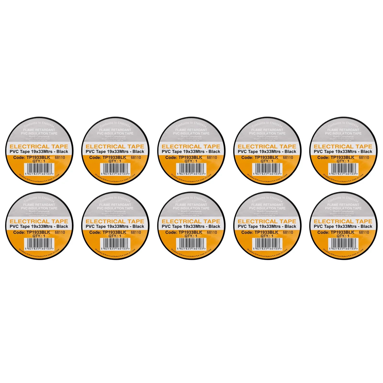 Non-Branded Black PVC Electrical Insulation Tape, 19mm x 33m (Pack of 10)