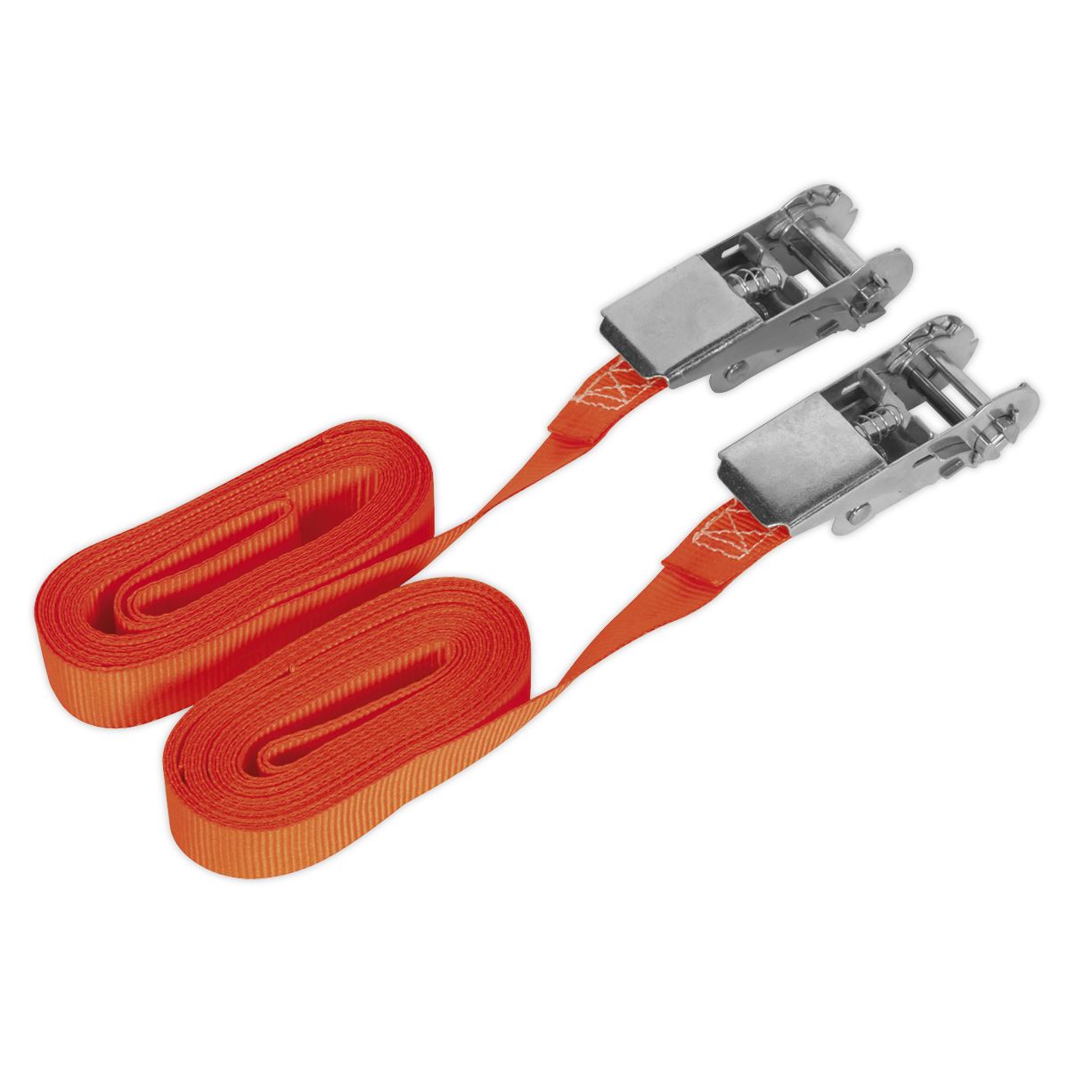 Sealey 2pc 500kg Self-Securing Ratchet Tie Down Cargo Lash 25mm x 4.5m