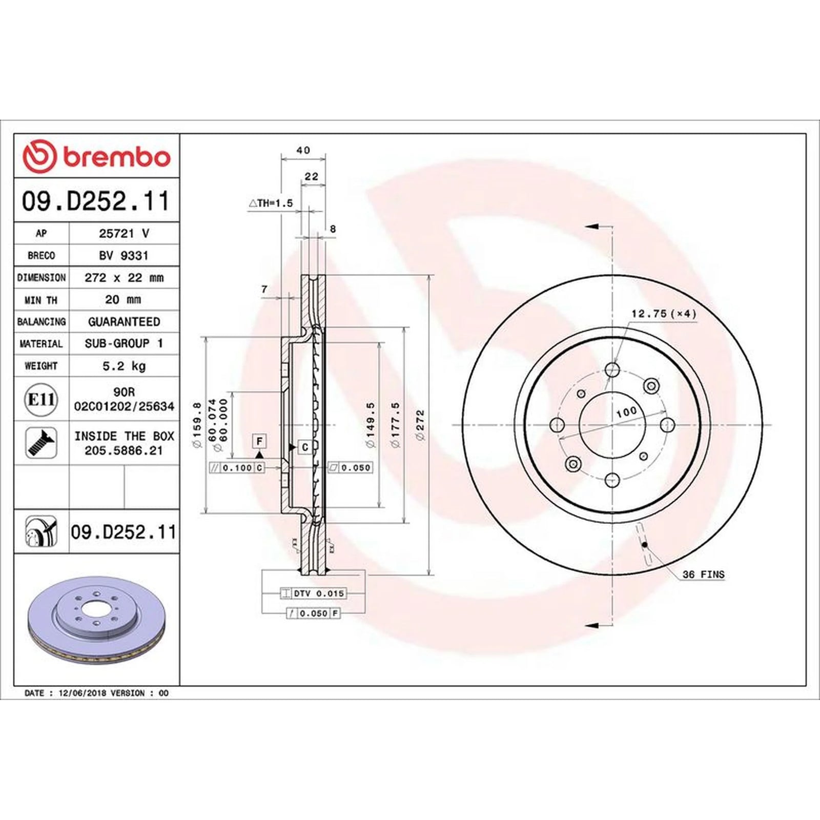 Brembo 2 x Internally Vented Brake Discs fits Suzuki Swift III 2010-2017 1.2 1.3