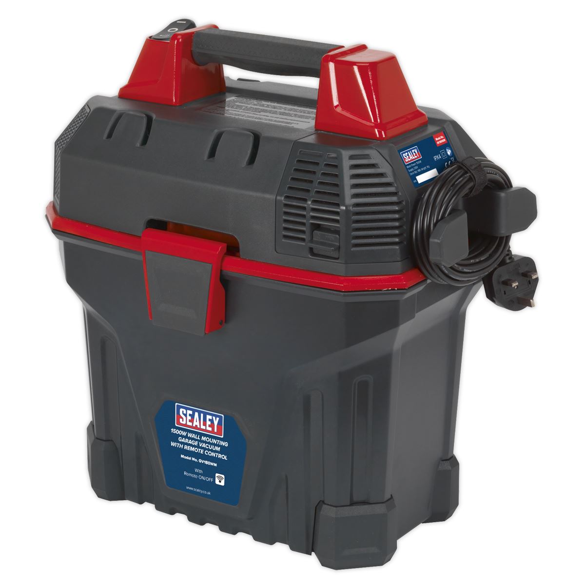 Sealey Garage Vacuum 1500W with Remote Control Wall Mounting GV180WM