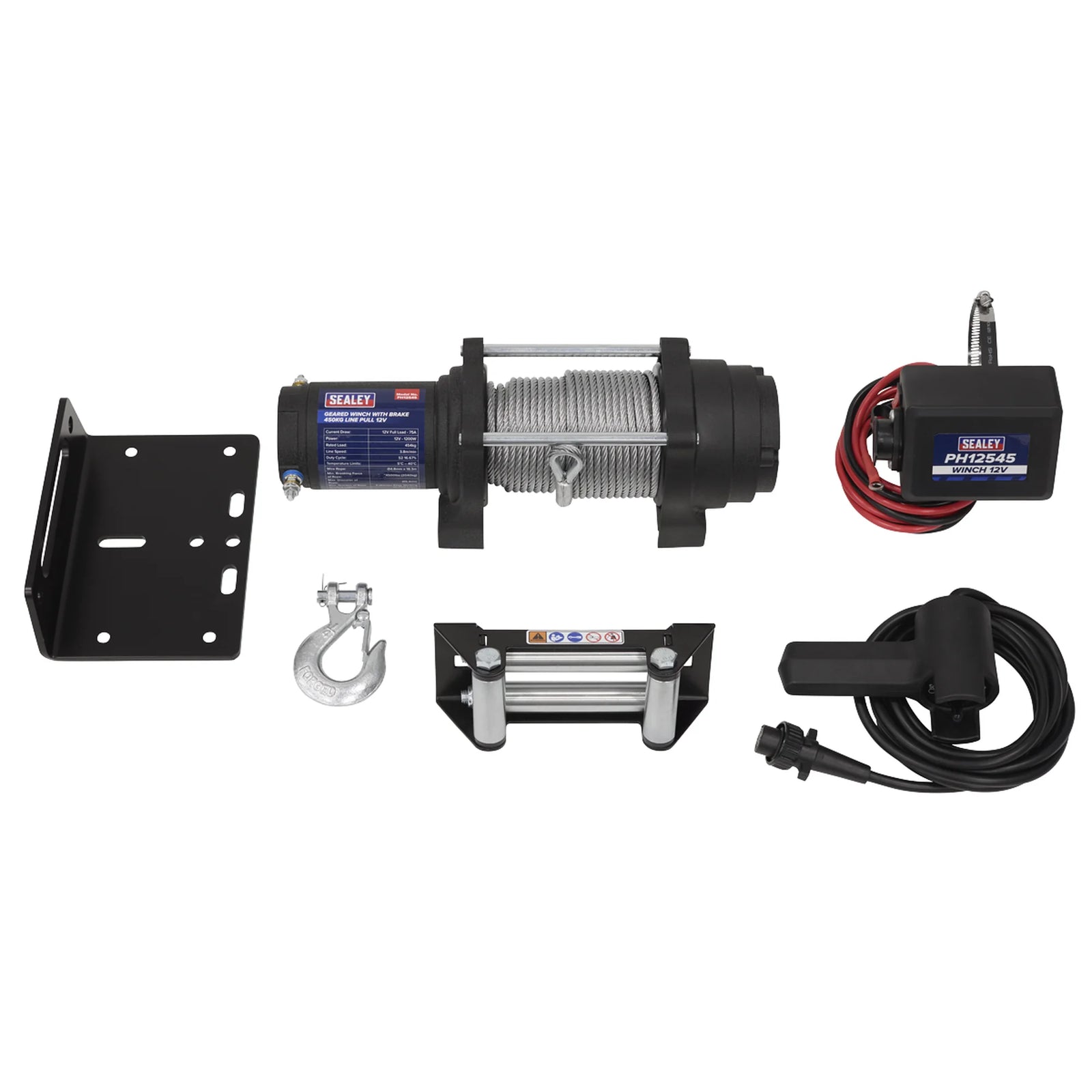 Sealey Geared Winch 450kg Line Pull 12V
