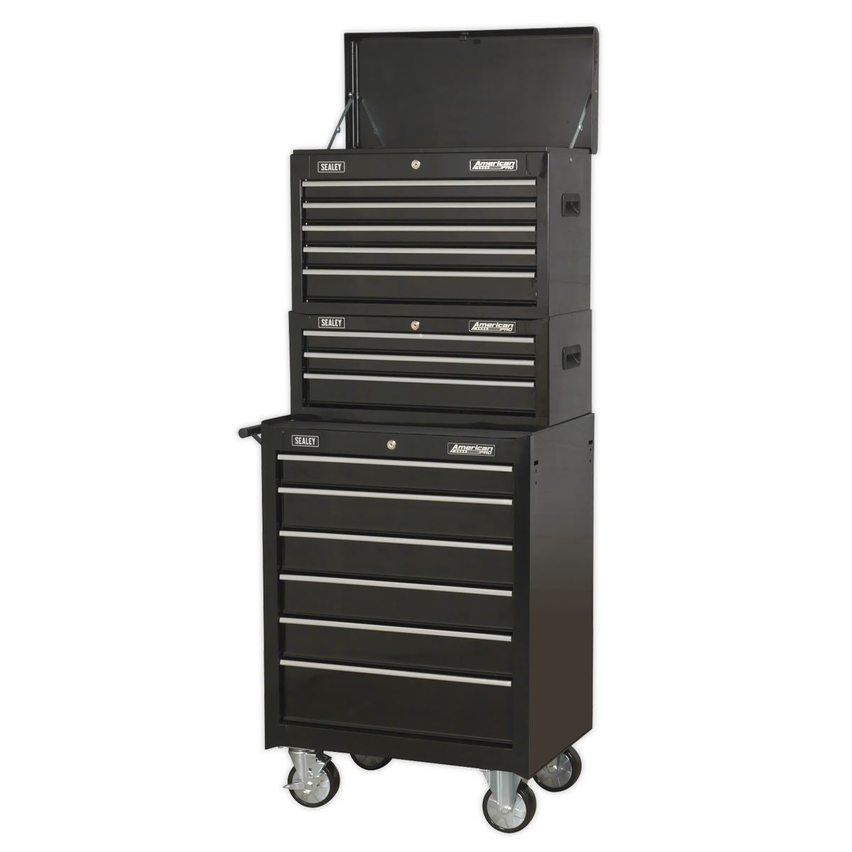 Sealey Topchest Mid-Box & Rollcab 14 Drawer Stack Black AP22BSTACK