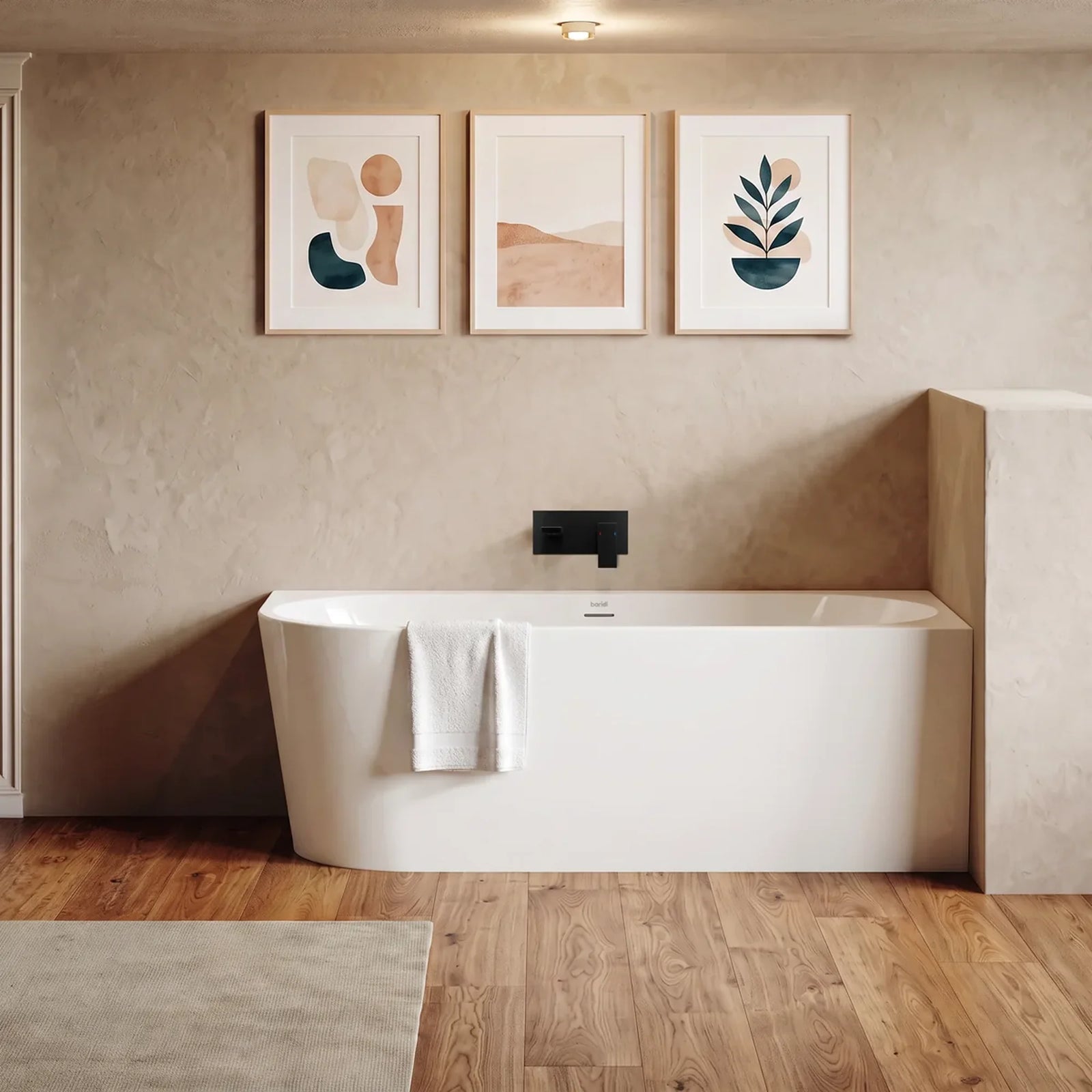 Baridi Right-Hand Corner Slim Rim Bath 150cm - Gloss White