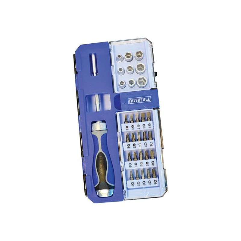 Faithfull Ratchet Screwdriver & Socket Set, 33 Piece