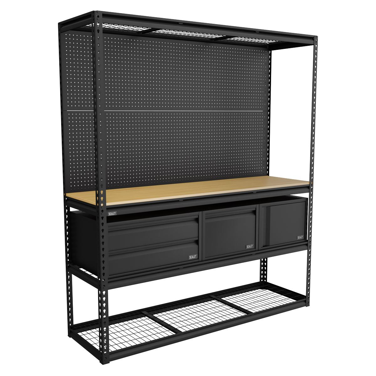 Sealey Heavy-Duty Modular Workbench & Racking Kit with 3 Storage Units